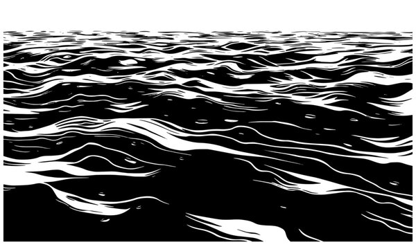 Water linocut black and white water background minimal, vector