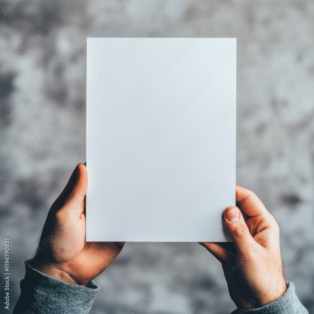 Aufkleber Hands holding blank sheet against a textured background for creative design and mock up purposes. Generative AI