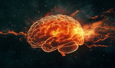 Obraz premium Brainwave Symphony, Concept art of a human brain exploding with knowledge and creativity.