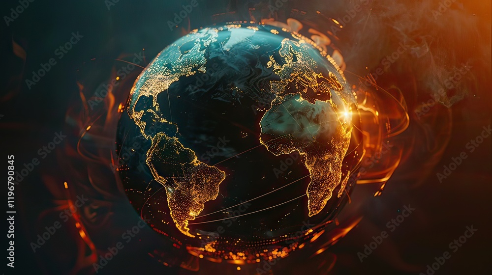 Aufkleber a glowing globe with lines connecting various continents.