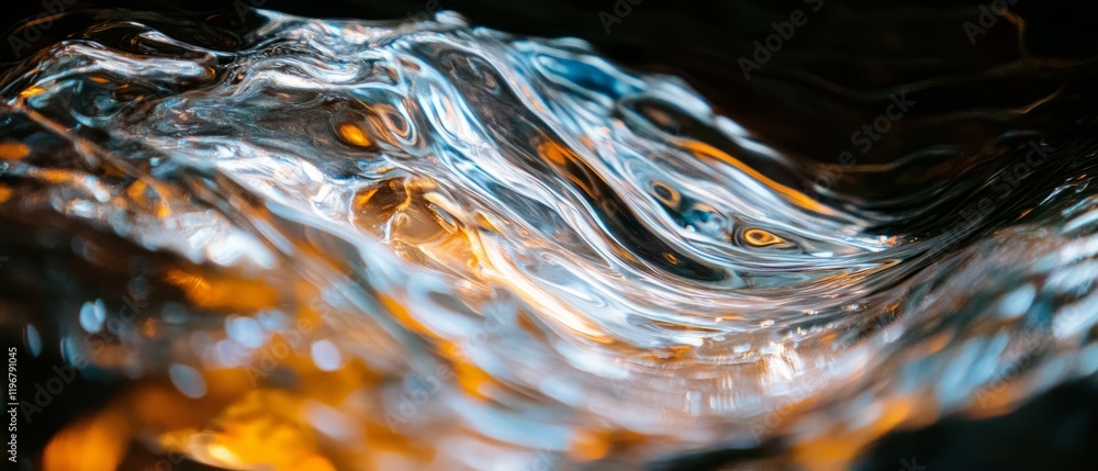 Poster swirling pattern of liquid mercury creates a mesmerizing metallic effect in motion