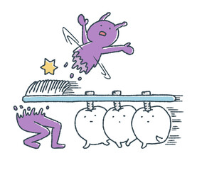 ゆるい歯たちは歯ブラシで突撃して虫歯菌を撃破する