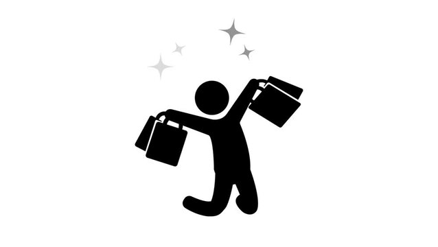 stickman silhouette happy shopping animation. cute cartoon motion.