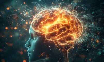 Fototapeta premium Brainwave Symphony, Concept art of a human brain exploding with knowledge and creativity.