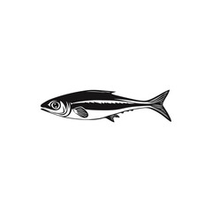 Fototapeta premium Silhouette sardine fish animal black color only full body, Detailed Black and White Illustration of a Mackerel Fish in Vintage Engraving Style, Herring fish creative vector design