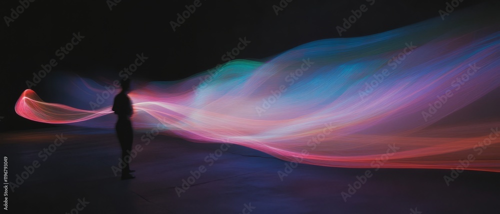 Fototapete Dynamic light trails create mesmerizing patterns and shapes against a dark background