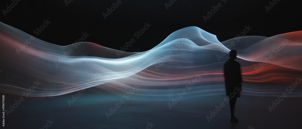 Poster Dynamic light trails create mesmerizing patterns and shapes against a black background