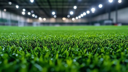 Naklejka premium Indoor soccer match action on artificial turf sports arena dynamic view