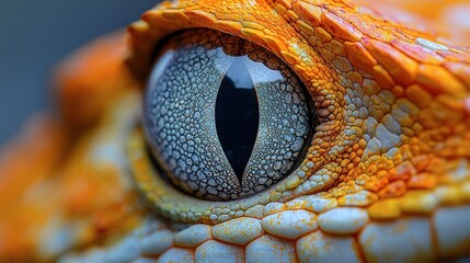 Fototapeta premium Intricate Reptile Eye Close-Up: Vibrant Orange Scales and Gray-Blue Iris
