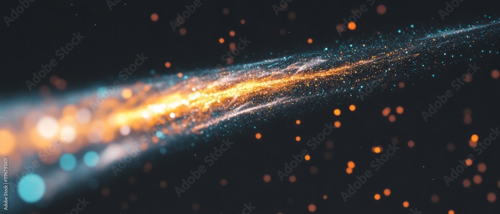 Poster sparkling stardust trail creates a magical effect in a deep black space backdrop