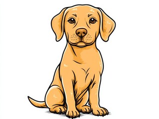 Fototapeta premium Young Labrador puppy with a curious expression and sitting pose captured in a minimalist vector style against a plain white background for diverse pet centric projects