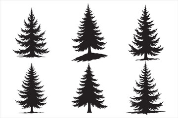 Obraz premium Pine Tree Silhouette Vector Art Set