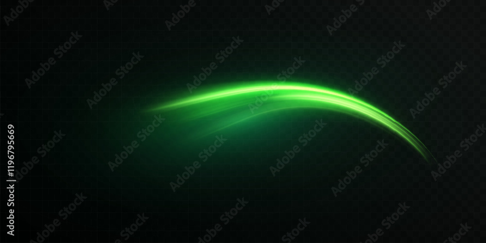 Fototapete Light bright green glowing colorful curved line with magic light effect. Glow effect for game interface design and illustrations.
