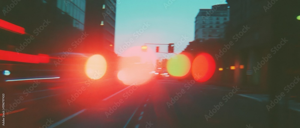 Poster Abstract patterns of light leaks and flares create a nostalgic atmosphere in an urban setting