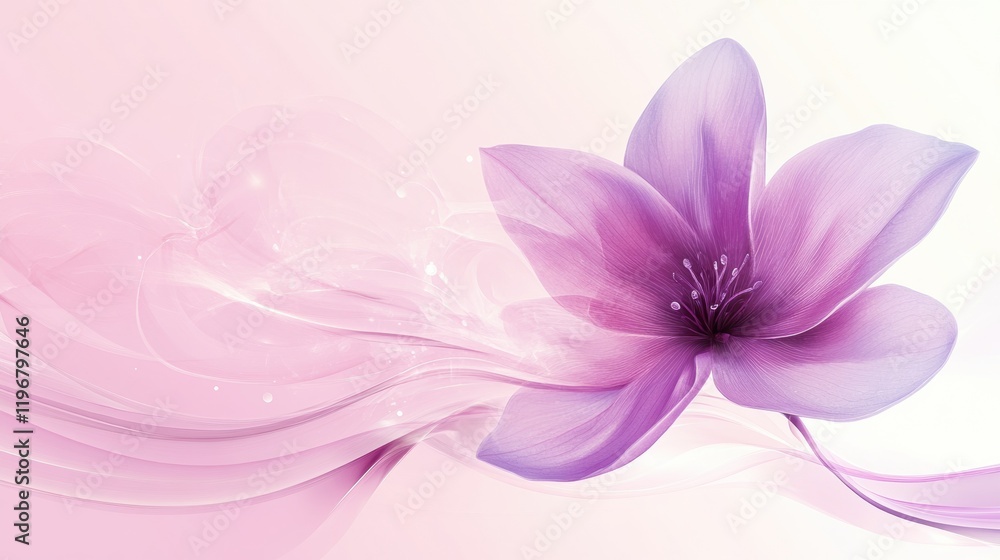 Poster soft pink flower design with elegant flowing lines creating a serene and calm atmosphere for text pl