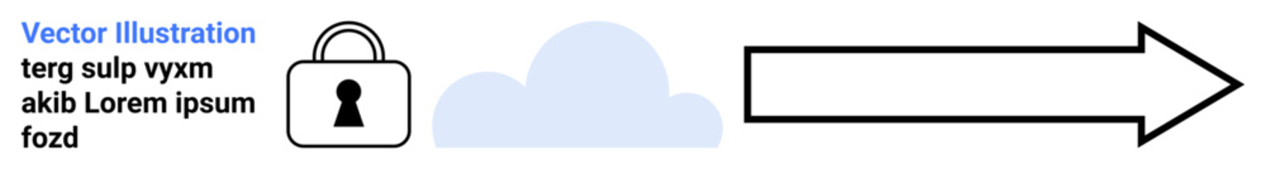 Padlock symbolizing security, cloud representing cloud storage, and arrow indicating data transfer. Ideal for cybersecurity, cloud computing, data protection, secure transfer, privacy, online