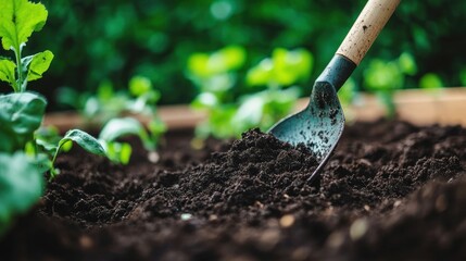 Gardening: A Shovel Full of Dark Soil, Ready for Planting