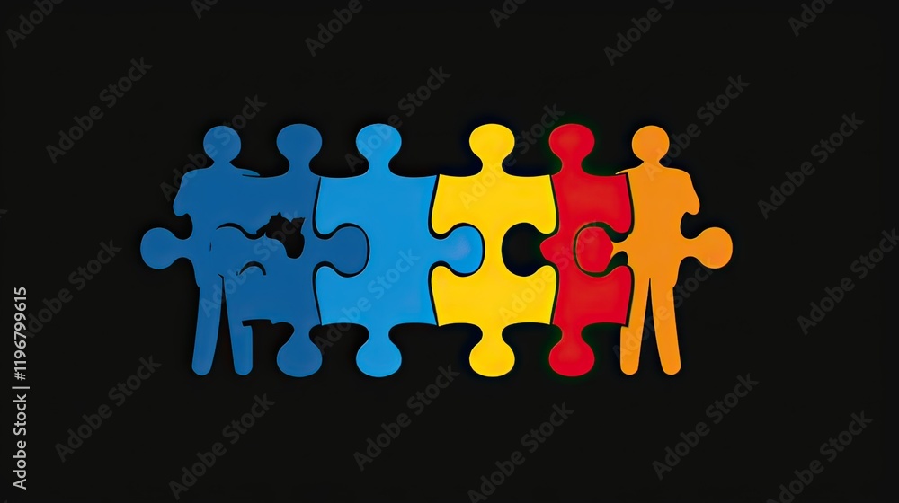 Poster a minimalist concept of teamwork with interlocking puzzle pieces.