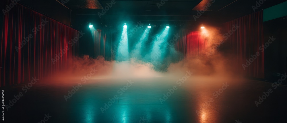 Poster swirling fog and dynamic lighting create anticipation on an empty dance floor