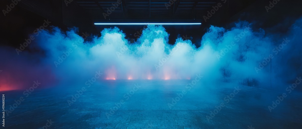 Aufkleber Dynamic lighting and swirling fog create an atmosphere of anticipation on an empty dance floor