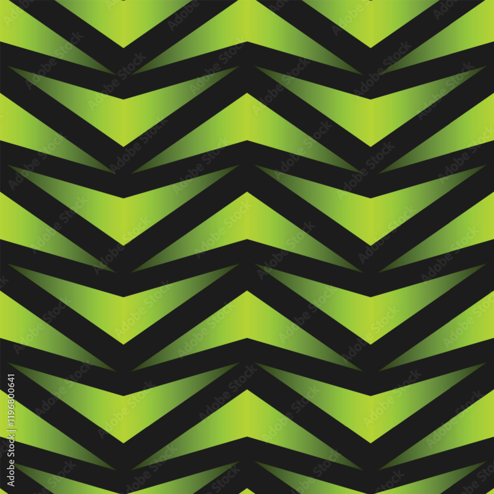Poster dynamic lime green triangles interlock in a sharp chevron pattern against a deep black background, c