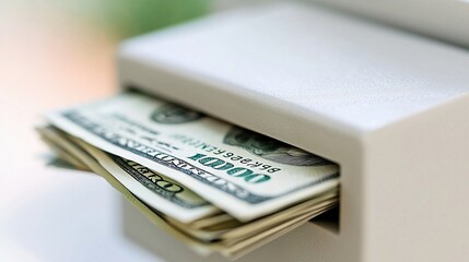 Cash deposit in a white slot machine.
