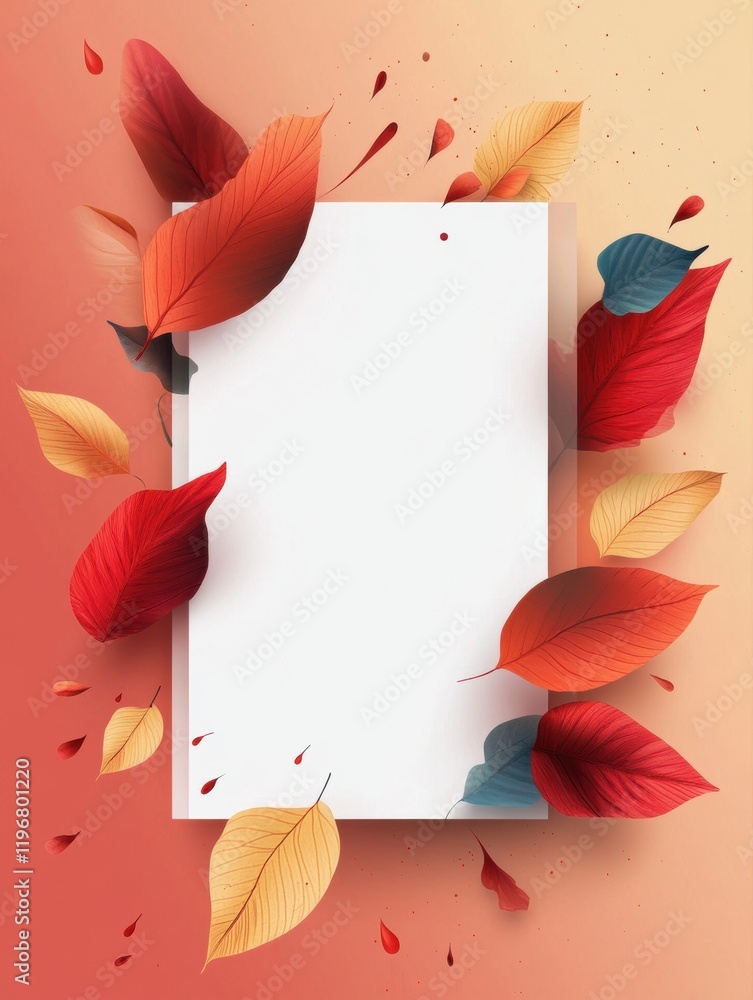 Leinwandbilder colorful autumn leaves surround an empty space for text on a warm gradient background inviting creat
