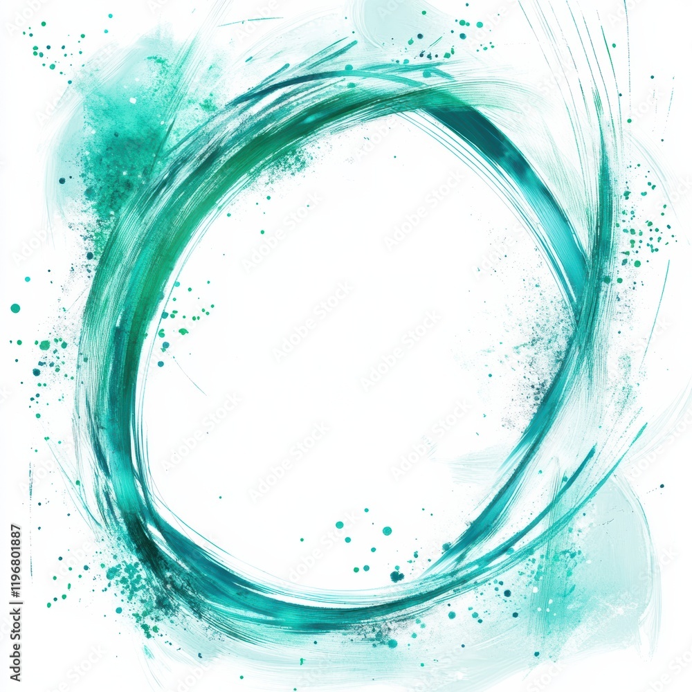 Poster Creative empty space for text with teal brush strokes and splashes on a white background for design projects. Generative AI