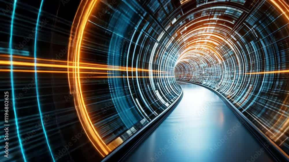 Poster dynamic 3d tunnel glowing digital experience with futuristic patterns and design