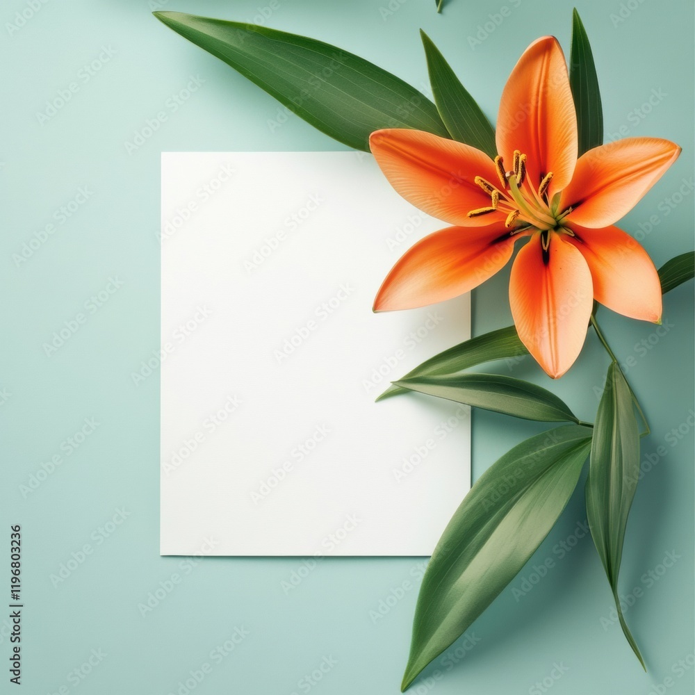 Aufkleber elegant floral arrangement with empty space for text on a soft blue background, perfect for creative