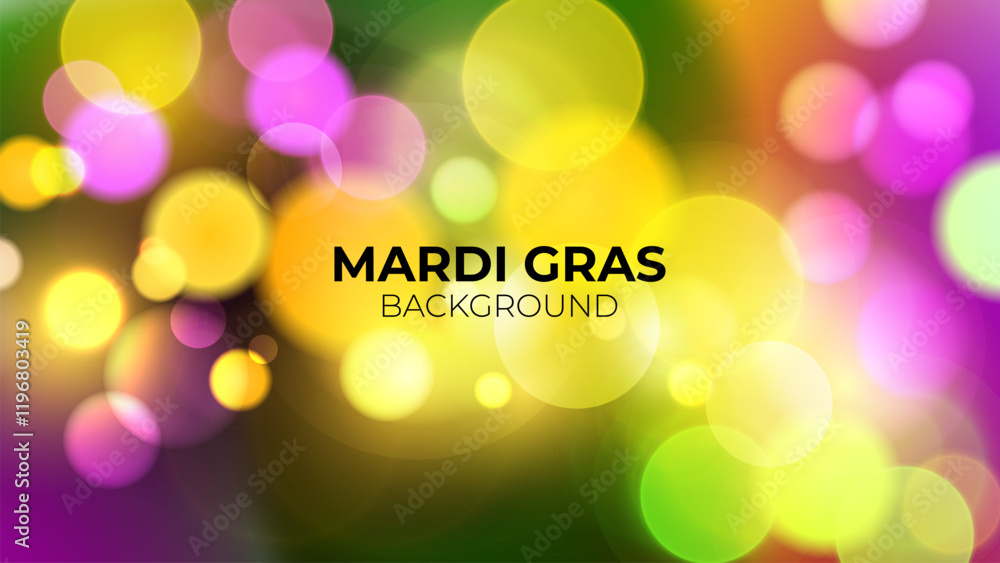 Poster mardi gras festive background. bright color gradients and blurred bokeh lights. graphic template for