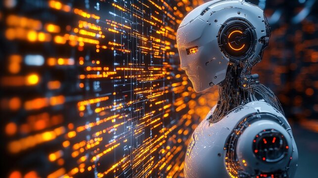 AI bot contemplating digital data streams analysis - Powered by Adobe