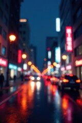 Blurred cityscape at night, glowing feedback icons , review, evaluation