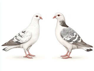 Obraz premium Two elegant pigeons standing together on a neutral background symbolizing unity simplicity and the timeless beauty of avian species in soft detailed wildlife photography