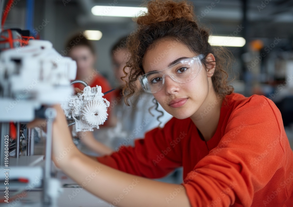 Fototapete tech-forward steam workshop young adults innovating with digital models and printers - interactive m