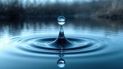 Suspended water droplet sends ripples across a calm pool, symbolizing the impact of actions and the spreading influence of ideas