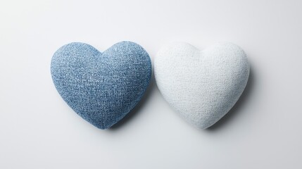 Fototapeta premium Heartshaped cushions on white background decorative elements minimalistic style clean aesthetic top-down view