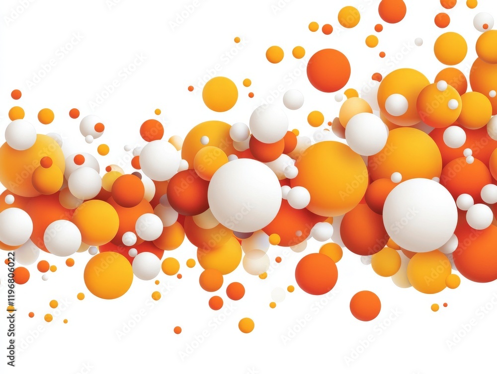 Poster dynamic scientific visualization of molecular structures with vibrant orange and white spheres repre