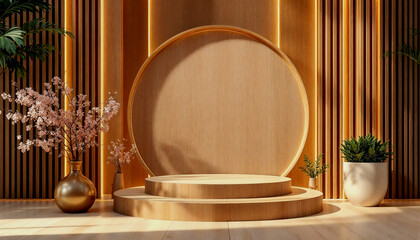 Elegant Wooden Platform Display for Product Presentation