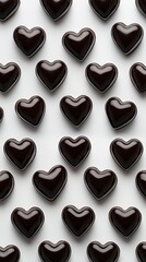Heartshaped chocolates arrangement on white background food clean aesthetic minimalist style