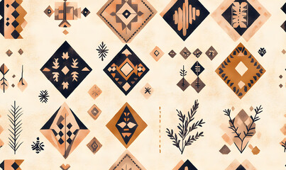 Fototapeta premium Seamless Tile Patterns Featuring Intricate Geometric and Floral Motifs, Hand-Drawn Doodles, and Traditional Ethnic Designs in Muted and Vibrant Color Palettes
