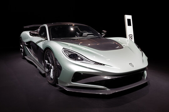 Rimac Nevera R electric sports car at the Brussels Motor Show. Brussels, Belgium - January 10, 2025.