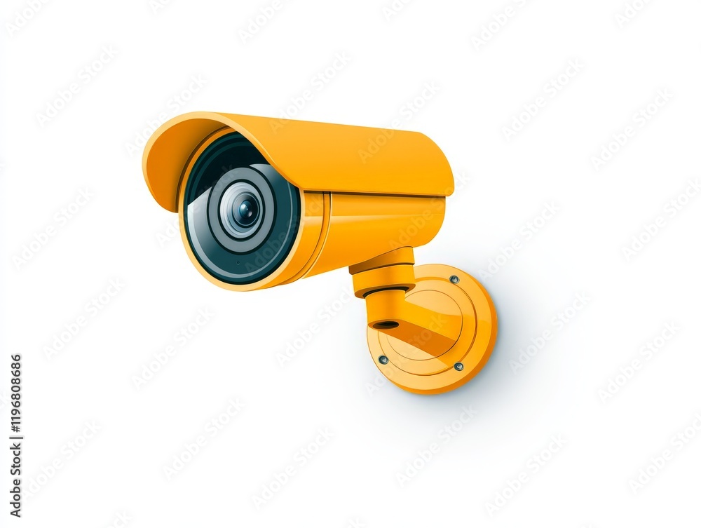 Poster bright yellow security camera mounted on white background with a modern design showcasing advanced s