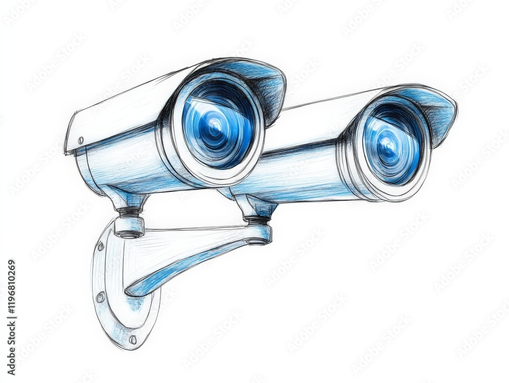 Poster dual futuristic binocular like surveillance cameras with advanced ai technology and precision optics