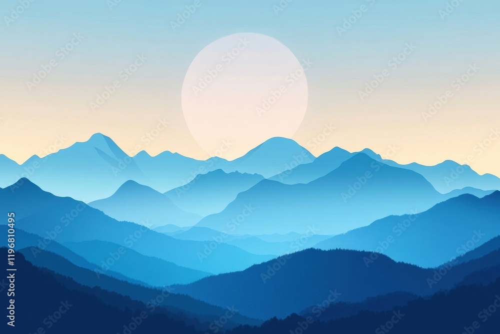 Aufkleber majestic mountain landscape with soft blue hues and sunlit sky perfect for message placement and cre