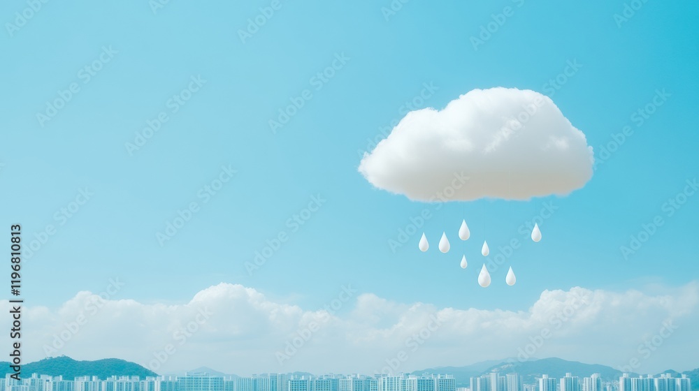 Aufkleber dynamic south korean skyline scene digital pastel overlay of raindrops in blue sky - real-time weath
