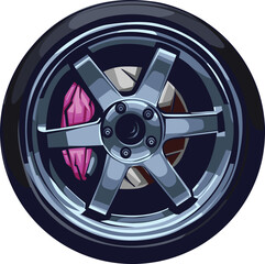 Automotive Car Rim Wheel Details Vector with Color
