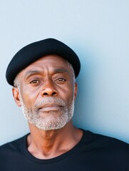 Modern Honor Display African American Veteran in Textured Beret Against Minimalist Backdrop - Cinematic Heritage Tribute and Cultural Recognition Content for Social Engagement