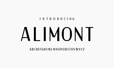 Sans serif condensed typography font vector. Modern vintage character set. Creative alphabet simple typeface. Digital letter type style. Logo art banner poster flyer billboard text graphic design