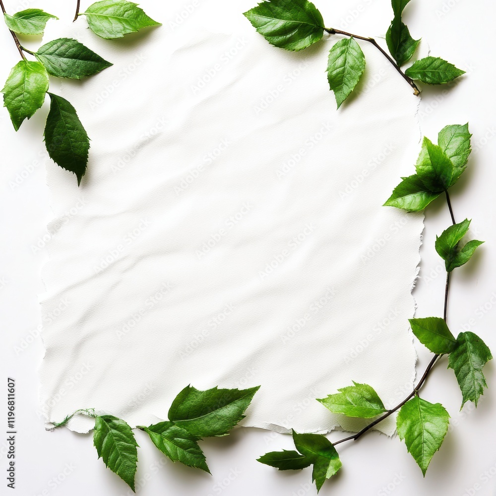 Leinwandbilder creative mock up space with textured paper and fresh green leaves for design projects. generative ai